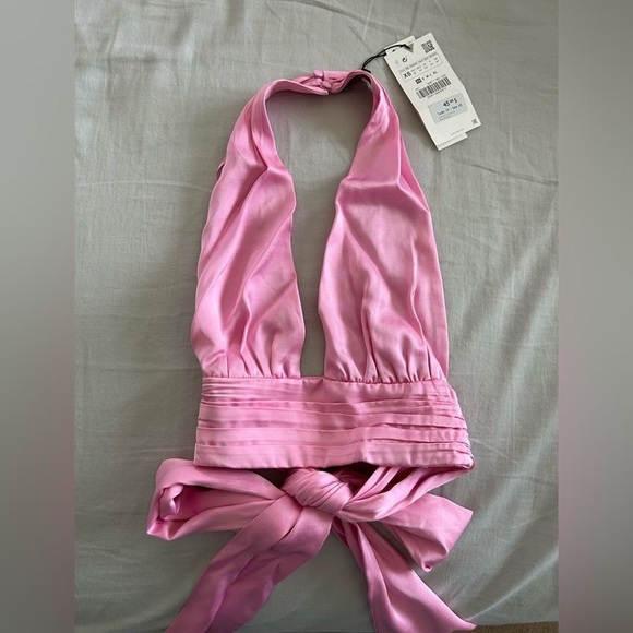 Zara bubblegum pink halter neck tie back - Picture 2 of 4